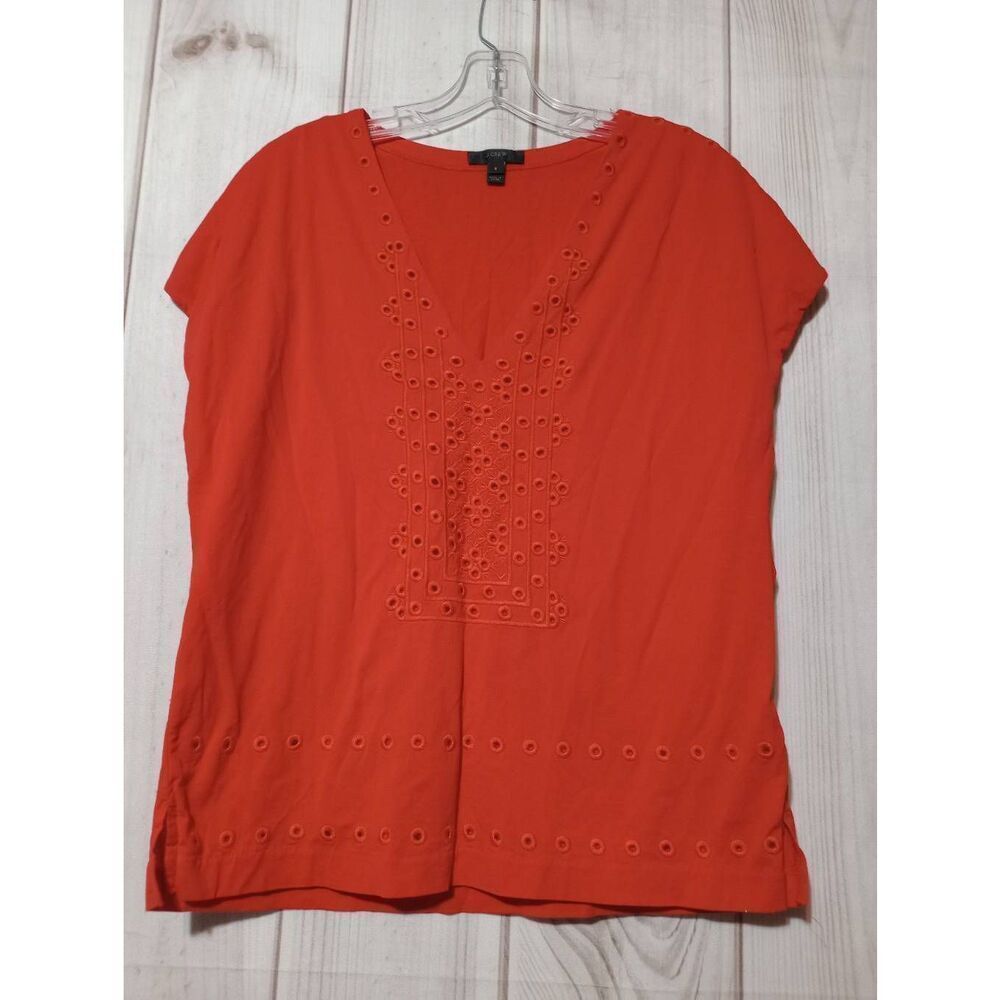 J‎ Crew Shirt Ladies Small Burnt Orange V-Neck Short Sleeve